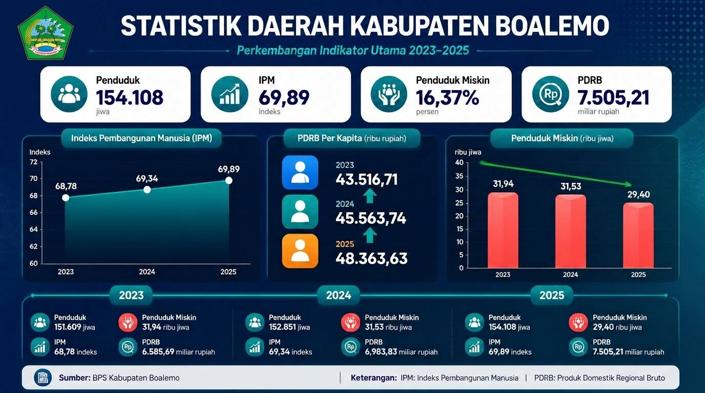 SIARAN PERS: Statistik Daerah Boalemo 2025: Kemiskinan Menurun, IPM dan Ekonomi Terus Meningkat